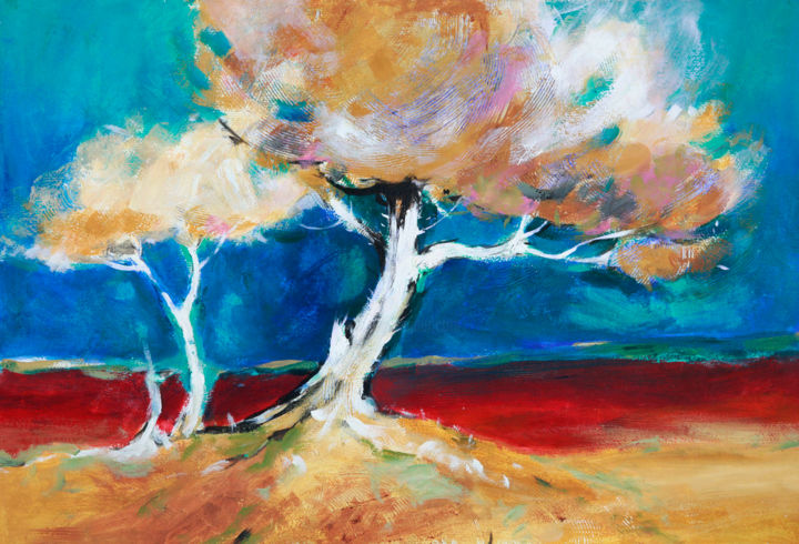 Painting titled "Trees" by Jeevan Rajopadhyay, Original Artwork, Acrylic