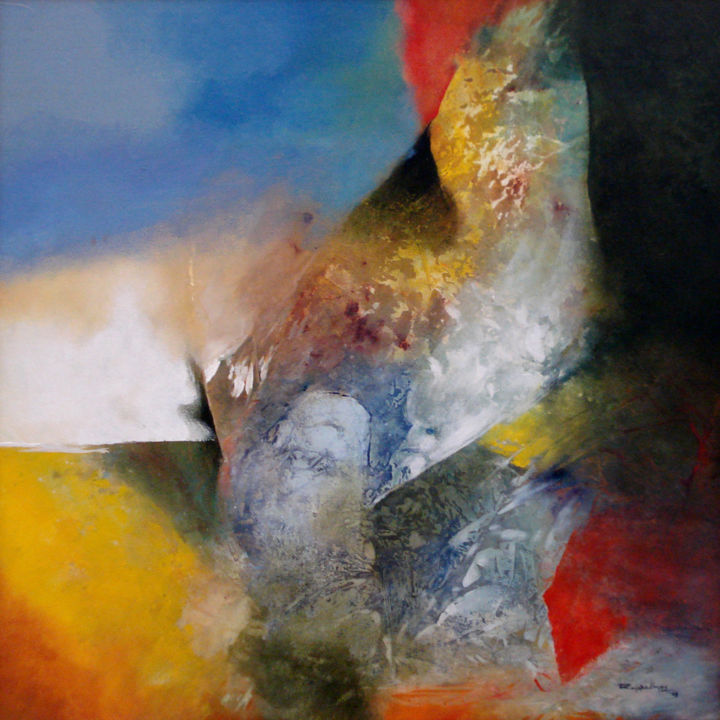 Pintura intitulada "Abstract composition" por Jeevan Rajopadhyay, Obras de arte originais, Acrílico