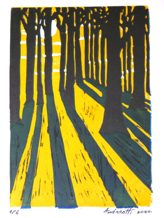 Printmaking titled "L'ombre verte/ Lumi…" by Jeff Andreotti, Original Artwork, Linocuts