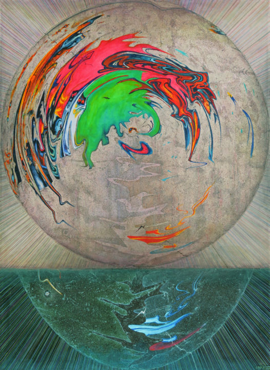 Peinture intitulée "Alien Planet With N…" par Jeff Cornish, Œuvre d'art originale, Acrylique
