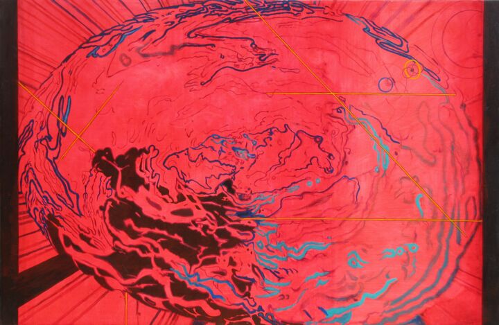 Painting titled "Colossal Red Lava B…" by Jeff Cornish, Original Artwork, Oil