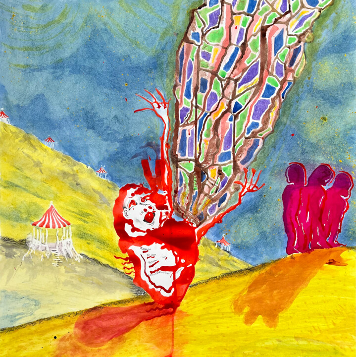 Картина под названием "500_rainbow_wings_2" - Jeff Engberg, Подлинное произведение искусства, Чернила