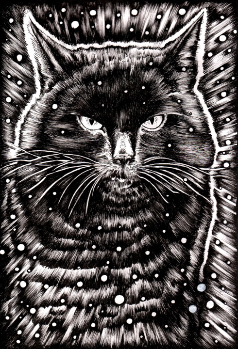Dessin intitulée "CAT 3" par Jeff Grimal, Œuvre d'art originale, Encre