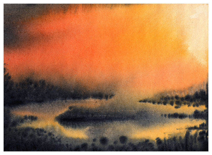 Malerei mit dem Titel "Paysage" von Jeff, Original-Kunstwerk, Aquarell