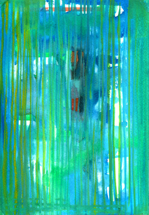 Картина под названием "Blue lagoon" - Jeff, Подлинное произведение искусства, Акварель Установлен на Деревянная рама для нос…