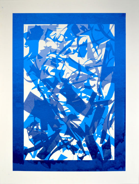 Druckgrafik mit dem Titel "Dégradé de bleu" von Jeff, Original-Kunstwerk, Siebdruck
