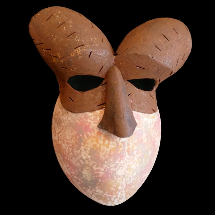 Sculpture titled "Mask  MOUDIT" by Jeff Mann, Original Artwork, Metals