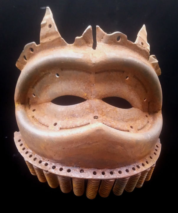 Sculpture titled "Mask RITUAL 3" by Jeff Mann, Original Artwork, Metals