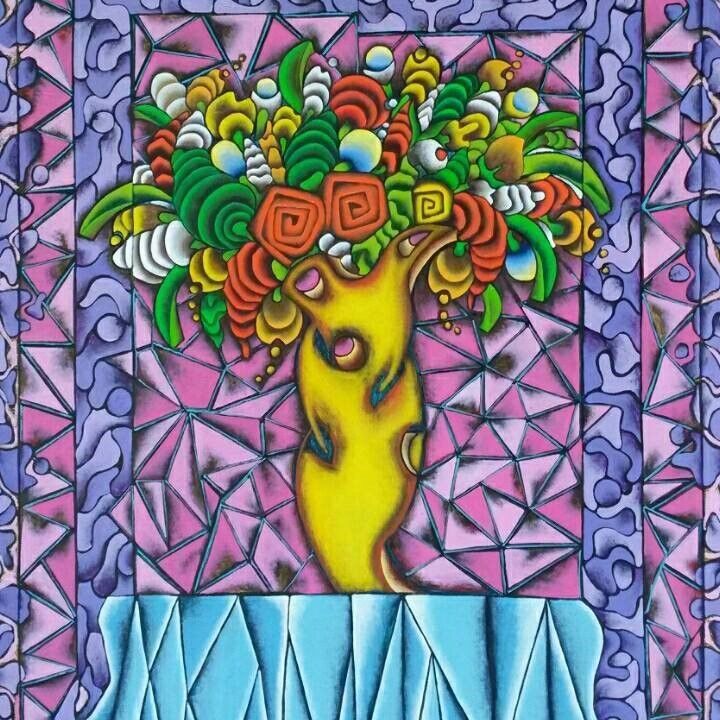 Peinture intitulée "vaso de flores" par Funaro, Œuvre d'art originale