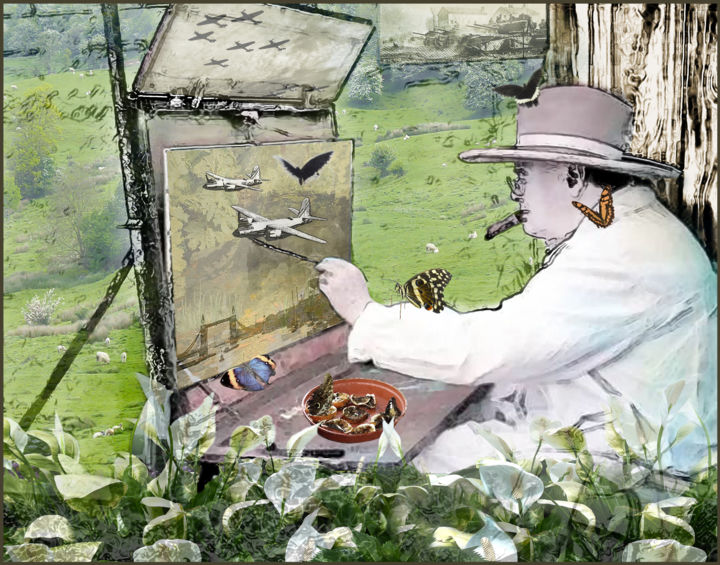 Digital Arts titled "Churchill's Butterf…" by Jeff Key, Original Artwork, Collages