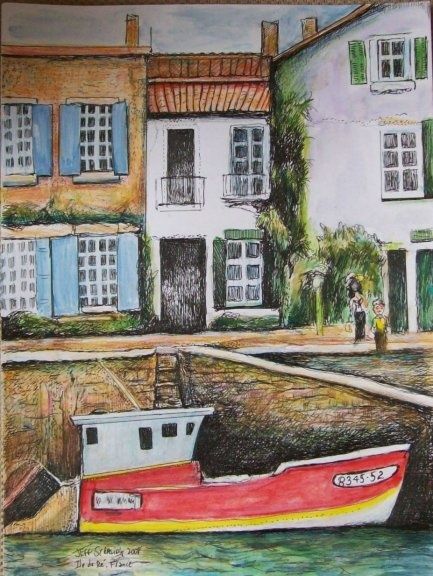 Painting titled "Port d'Ile de Re',…" by Jeff Sterling, Original Artwork, Oil