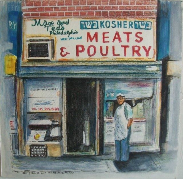 Schilderij getiteld "Max and Ted's Food…" door Jeff Sterling, Origineel Kunstwerk, Olie