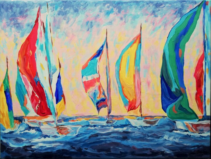 Schilderij getiteld "Sailing Joy" door Jelena Djokic, Origineel Kunstwerk, Acryl