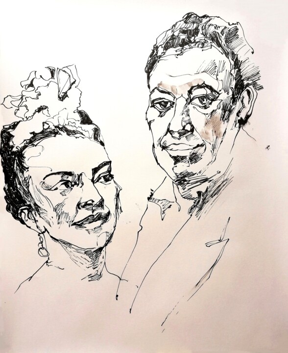 Desenho intitulada "Frida & Diego" por Jelena Djokic, Obras de arte originais, Tinta
