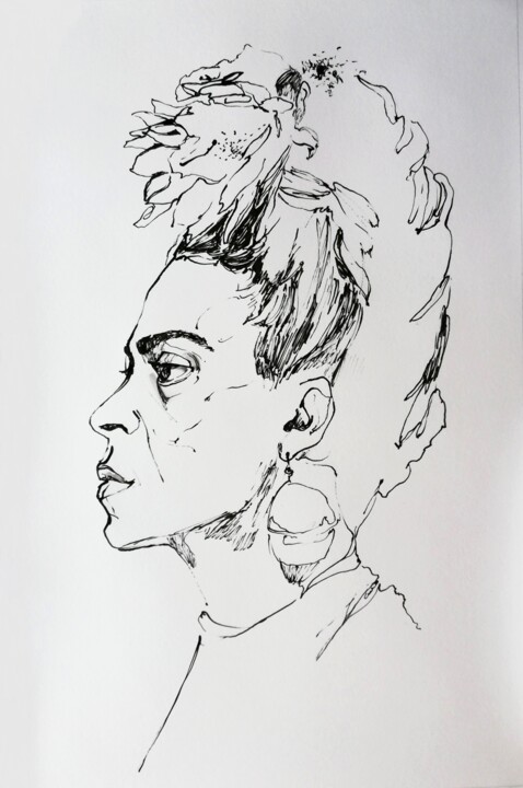 Drawing titled "Frida" by Jelena Djokic, Original Artwork, Ink
