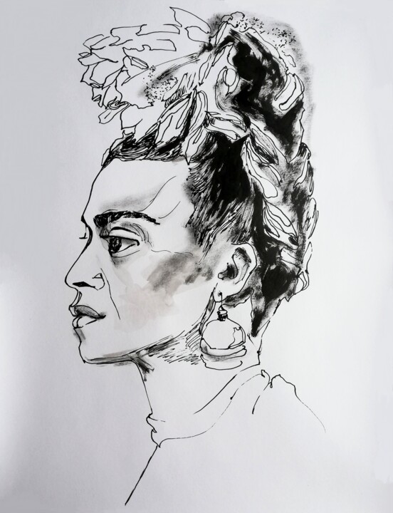 Drawing titled "Frida II" by Jelena Djokic, Original Artwork, Ink