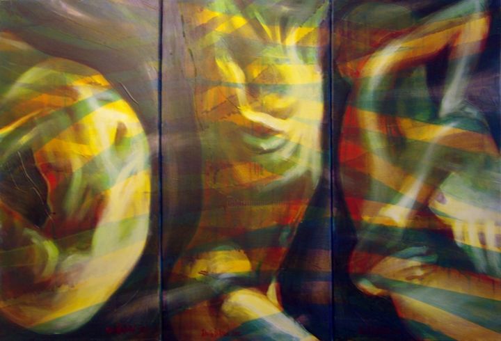 Pintura intitulada "triptych Rays of Li…" por Jelena Papović, Obras de arte originais, Acrílico