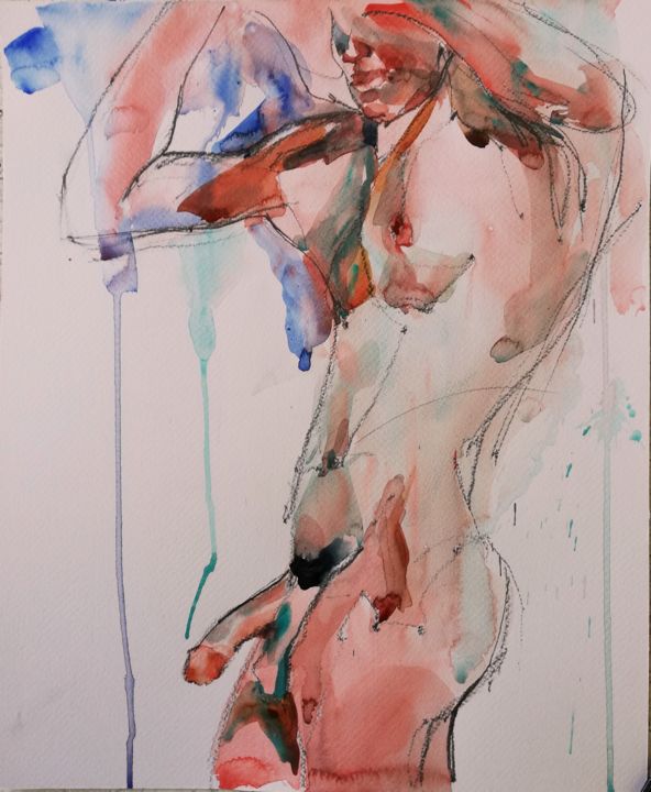 Painting titled "Lover" by Jelena Djokic, Original Art, Watercolor