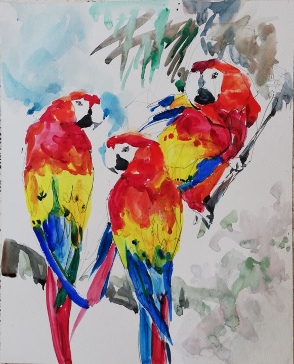 Painting titled "Conversation" by Jelena Djokic, Original Art, Watercolor