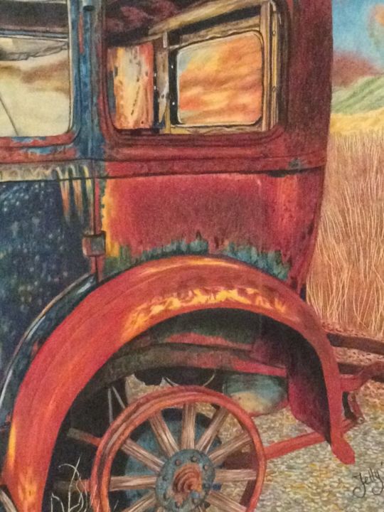 Dibujo titulada "Rusty Car" por Jelly, Obra de arte original