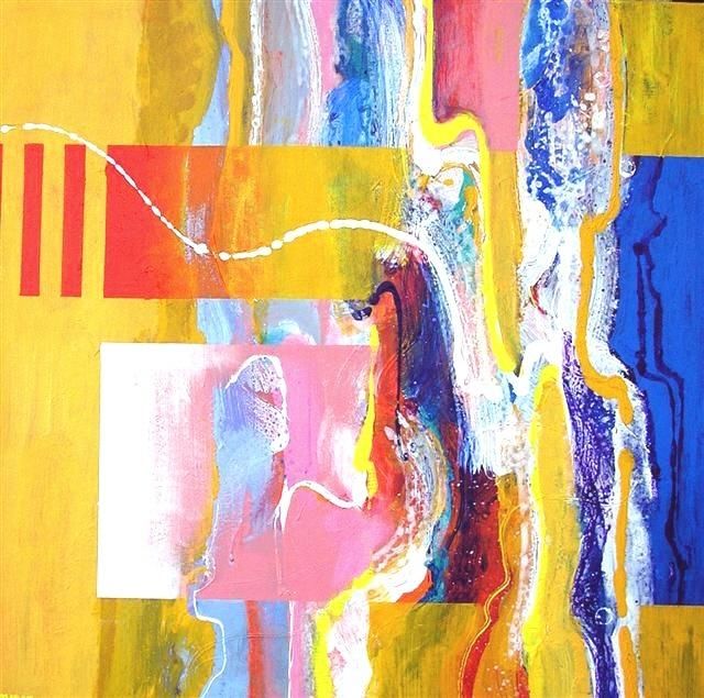 Painting titled "abstract in geel1" by Jelly Timmer, Original Artwork