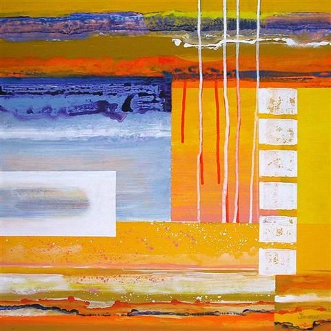 Картина под названием "abstract in geel 2" - Jelly Timmer, Подлинное произведение искусства