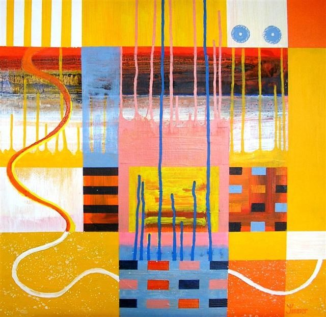 Schilderij getiteld "abstract in geel 3" door Jelly Timmer, Origineel Kunstwerk
