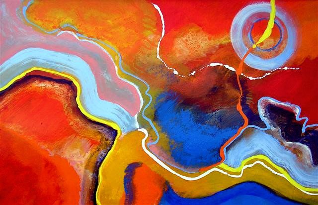 Painting titled "abstract in rood 1" by Jelly Timmer, Original Artwork