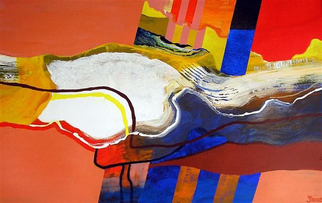 Картина под названием "abstract in rood 2" - Jelly Timmer, Подлинное произведение искусства