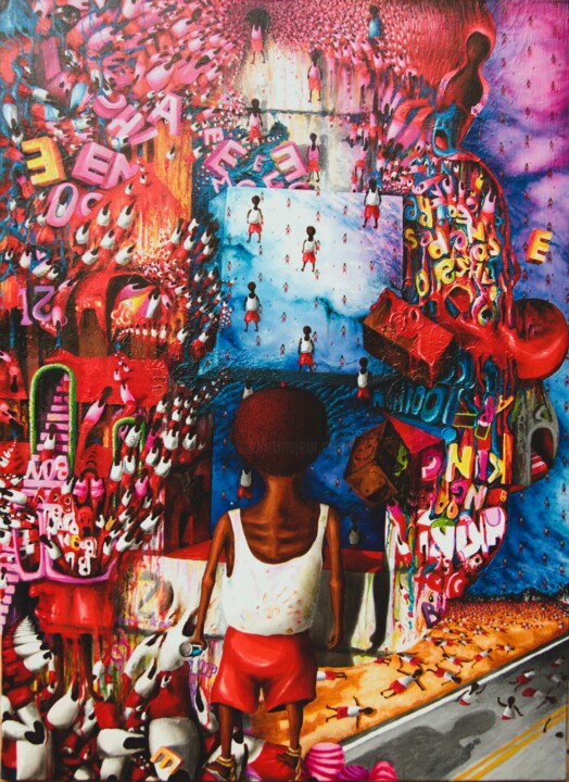 Картина под названием "Le mur des délices" - Jems Cehes, Подлинное произведение искусства, Акрил Установлен на Деревянная ра…