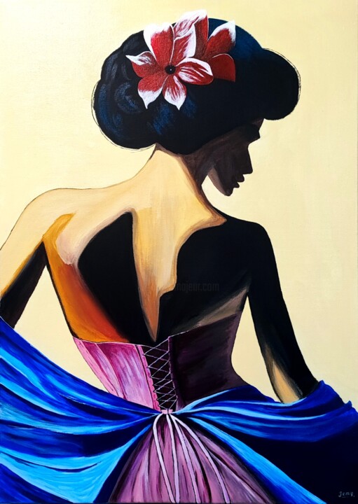 Painting titled "Élégante en corset" by Jérémy Magnanou (Jemy-Art), Original Artwork, Acrylic Mounted on Wood Stretcher frame