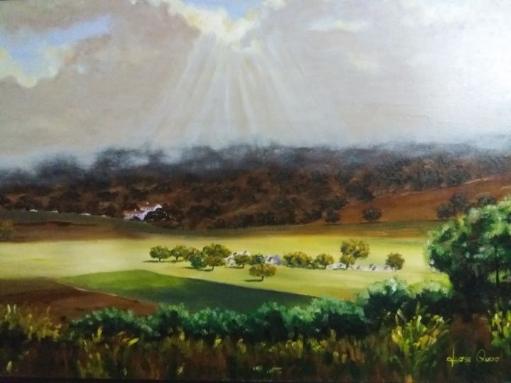 Painting titled "Campo iluminado" by José Quero, Original Artwork, Oil