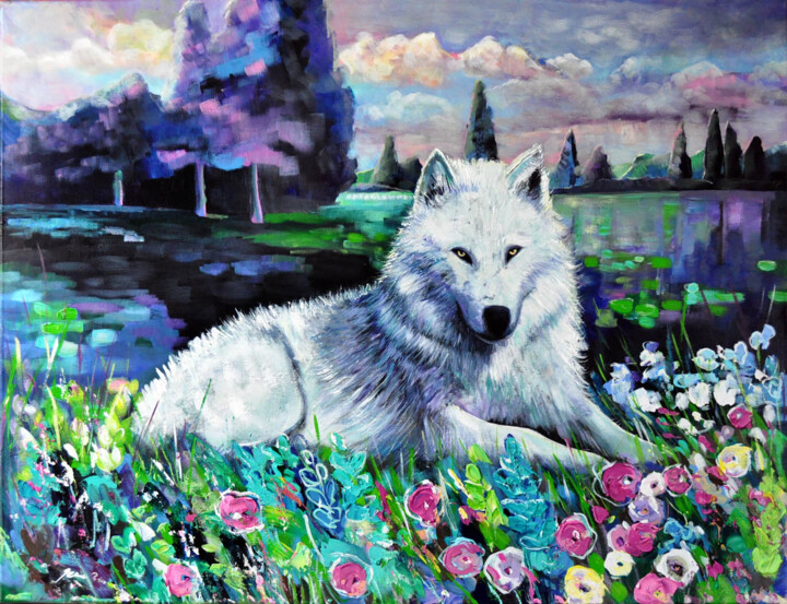 Malarstwo zatytułowany „wolf8” autorstwa Jena Polak, Oryginalna praca, Olej