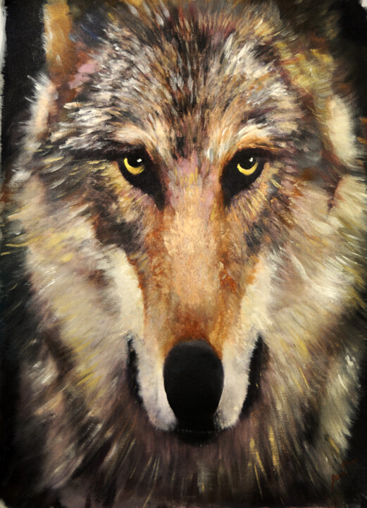 Malarstwo zatytułowany „wolf10” autorstwa Jena Polak, Oryginalna praca, Olej