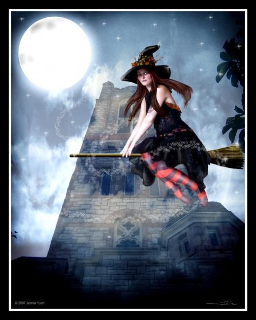 Digital Arts titled "Witch on a Broom" by Jennie Yuen, Original Artwork, Other