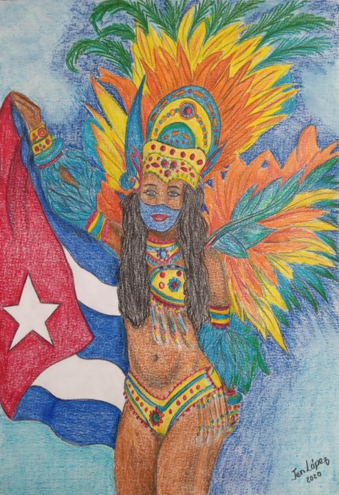 Drawing titled "Carnaval" by Jennifer Lopez, Original Artwork, Graphite