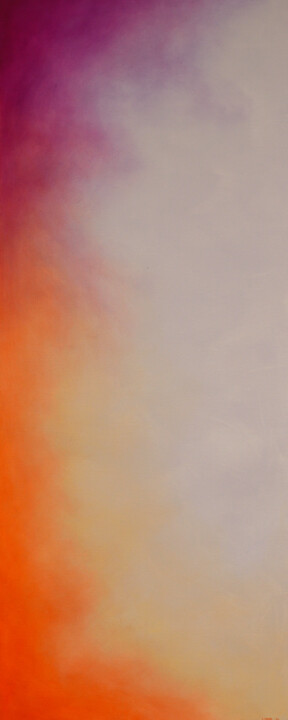 Painting titled "Tangerine Waterfall" by Jennifer Morris, Original Artwork, Acrylic Mounted on Wood Stretcher frame
