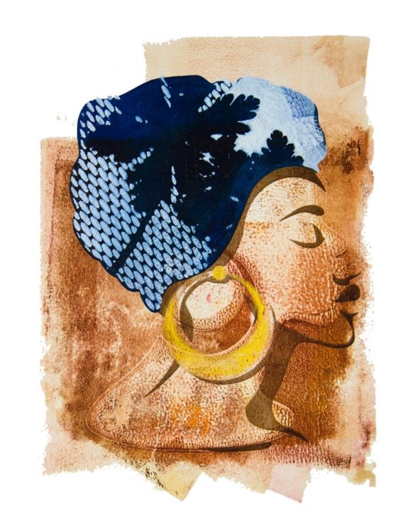 Collages intitulée "African woman" par Jennifer Petz, Œuvre d'art originale, Monotype