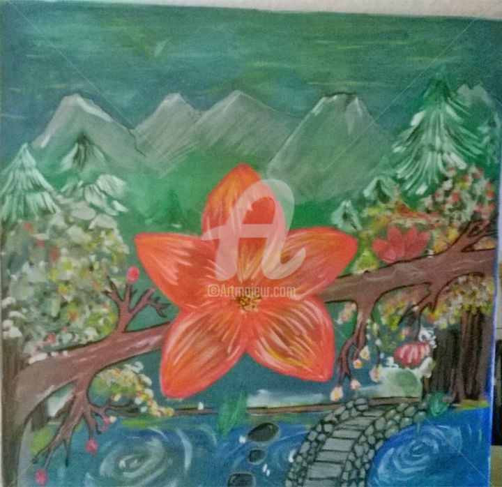 Painting titled "harmonie flower" by Jenny Ly, Original Artwork