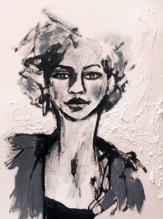 Painting titled "Portrait femme" by Jenny Darrot, Original Artwork, Ink