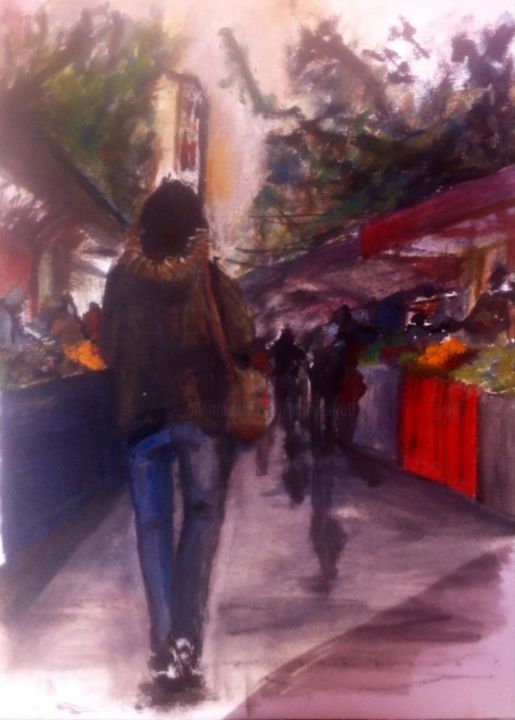 Peinture intitulée "Au marché" par Jenny Darrot, Œuvre d'art originale, Huile