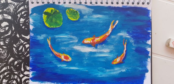 Painting titled "Koi Teich" by Jayjay, Original Artwork, Watercolor