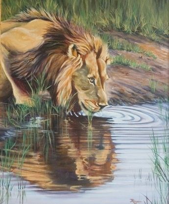 Painting titled "At the waterhole" by Jenny Regan, Original Artwork
