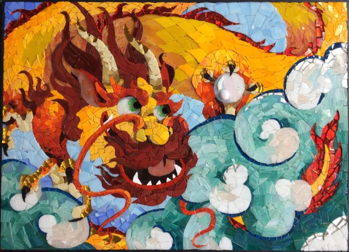 Collages titled "Dragon's Pearl" by Jenny Van Der Ree, Original Artwork, Other