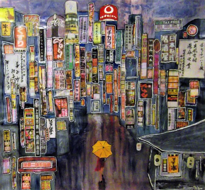 Malerei mit dem Titel "Tokio Nights" von Jens Hoffmann, Original-Kunstwerk, Acryl