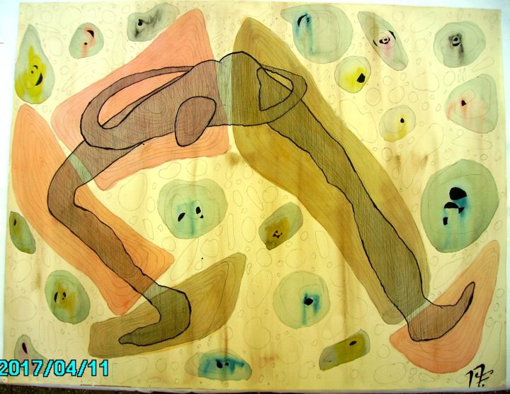 Peinture intitulée "14-l'acrobate.jpg" par Jens, Œuvre d'art originale, Aquarelle