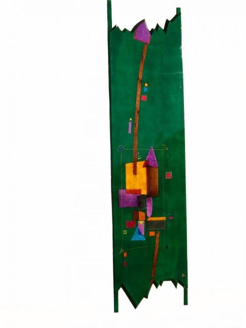 Painting titled "village" by Jens, Original Artwork, Lacquer Mounted on Wood Stretcher frame