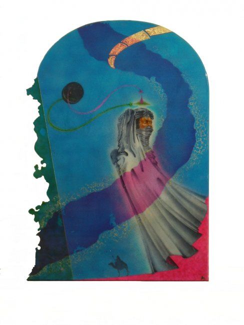 「rêve de sable」というタイトルの絵画 Jensによって, オリジナルのアートワーク, 漆器 ウッドストレッチャーフレームにマウント