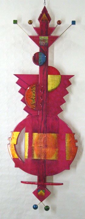 Sculpture titled "totem Au Dieu Soleil" by Jens, Original Artwork, Lacquer Mounted on Wood Panel