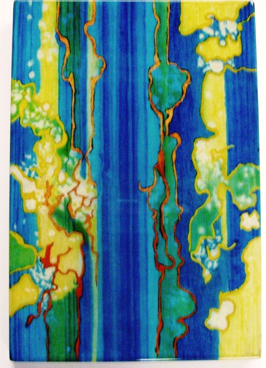 Pintura intitulada "sans titre bleu" por Jens, Obras de arte originais, Laca Montado em Painel de madeira